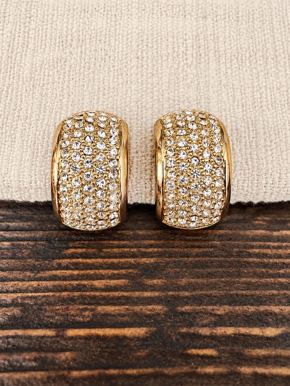 VTG Christian Dior Pavé Crystal Rhinestone Clip-On Earrings, Gold Tone (Signed)